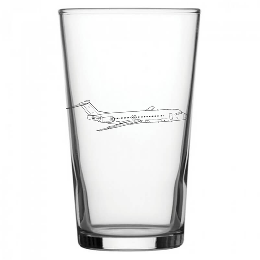 mockup image of Pint Beer Glass engraved with Fokker 100 Aircraft Artwork | Giftware Engraved