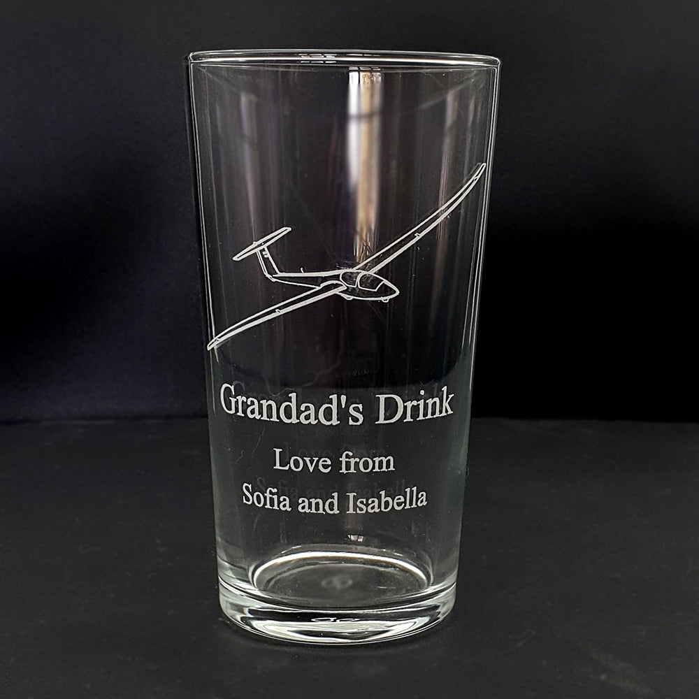 ASK21 Glider engraved on a Beer Glass for Grandad | Giftware Engraved