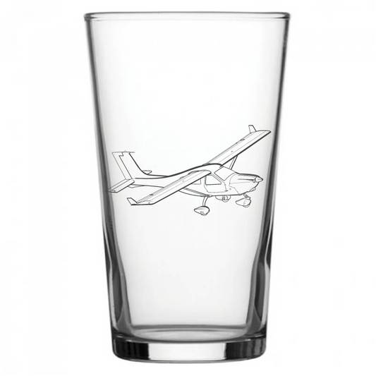 mockup image of Pint Beer Glass engraved with Jabiru J230 Aircraft Artwork | Giftware Engraved