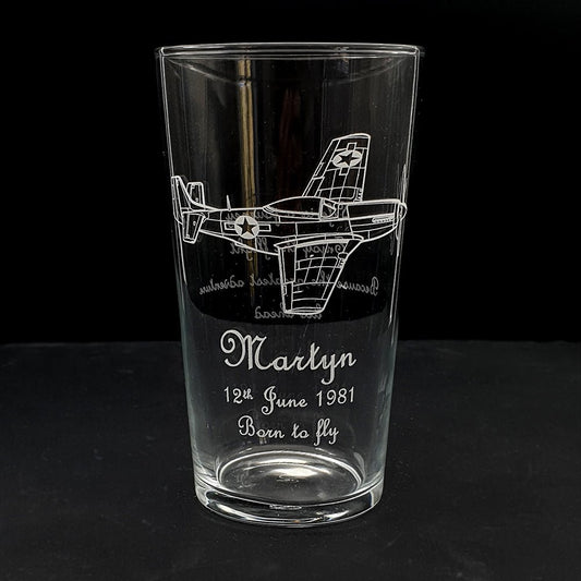 P51 Mustang Aircraft Beer Glass | Giftware Engraved