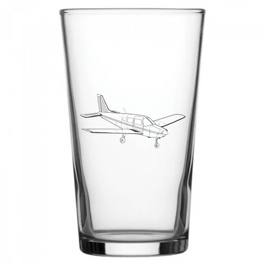 mockup image of Pint Beer Glass engraved with Piper PA28 Aircraft Artwork | Giftware Engraved