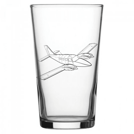 mockup image of Pint Beer Glass engraved with Piper PA34 Seneca Aircraft Artwork | Giftware Engraved