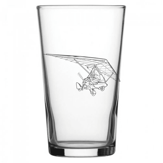 mockup image of Pint Beer Glass engraved with Pegusus Microlight Trike Artwork | Giftware Engraved