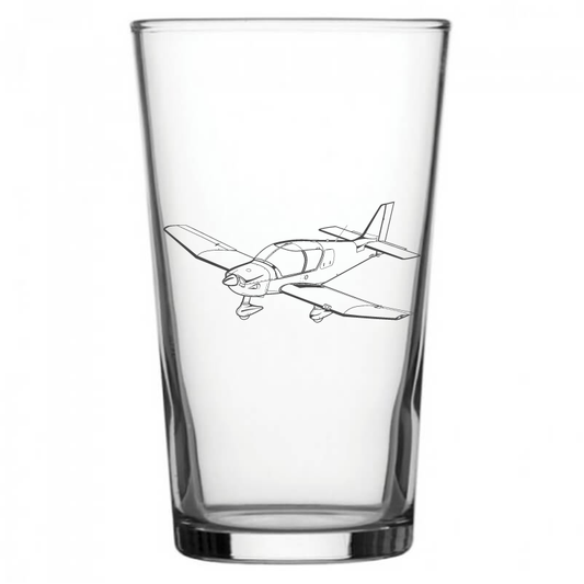 mockup image of Pint Beer Glass engraved with Robin DR400 Aircraft Artwork | Giftware Engraved