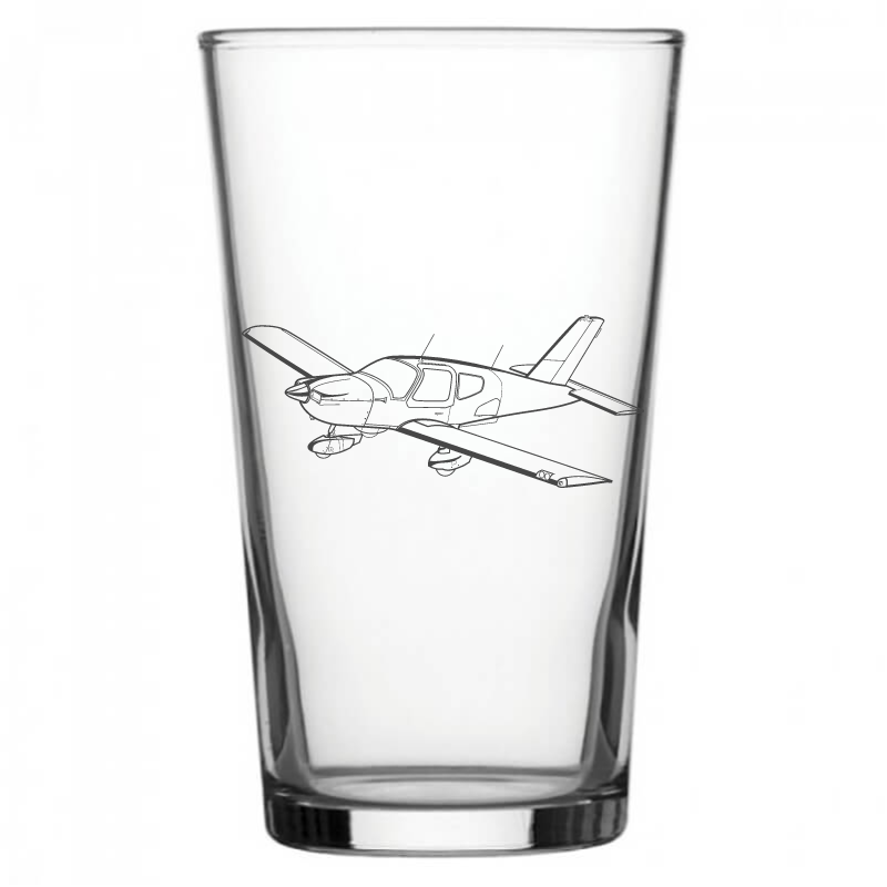 mockup image of Pint Beer Glass engraved with Socata TB9 Aircraft Artwork | Giftware Engraved