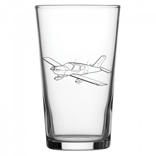 mockup image of Pint Beer Glass engraved with Socata TB9 Aircraft Artwork | Giftware Engraved