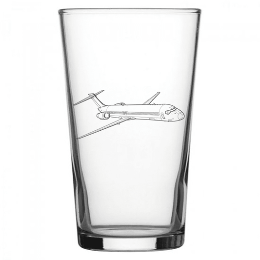 mockup image of Pint Beer Glass engraved with Boeing 717 Aircraft Artwork | Giftware Engraved