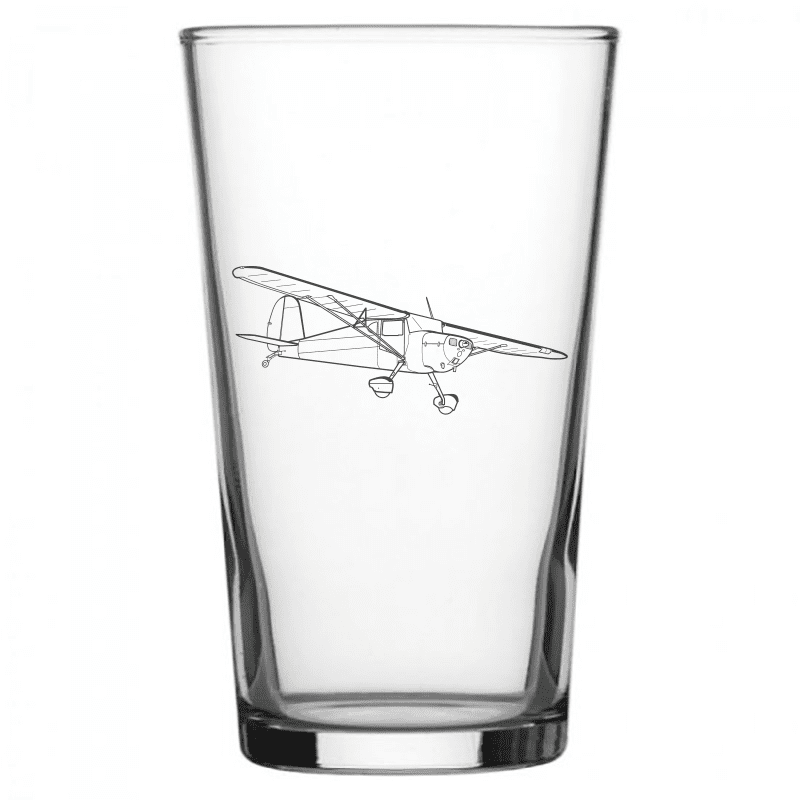 mockup image of Pint Beer Glass engraved with Cessna 120 Aircraft Artwork | Giftware Engraved