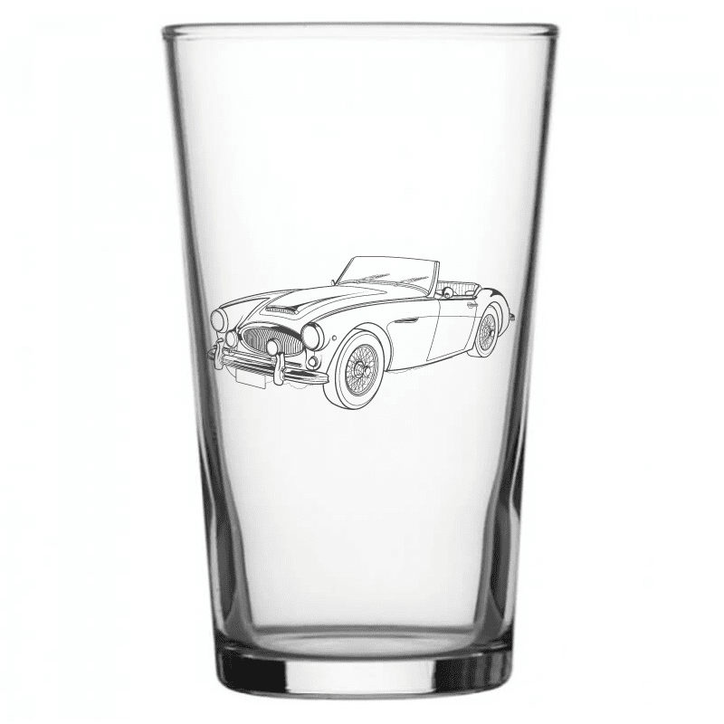 mockup image of Pint Beer Glass engraved with Austin Healey 3000 Artwork | Giftware Engraved