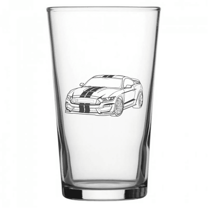 mockup image of Pint Beer Glass engraved with Ford Shelby Mustang Artwork | Giftware Engraved