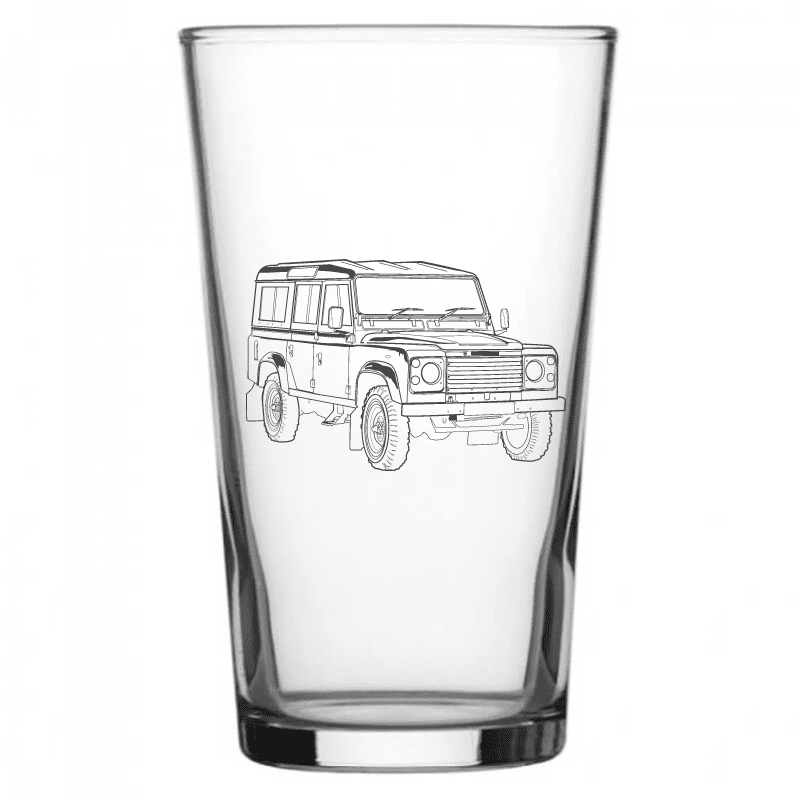 mockup image of Pint Beer Glass engraved with Land Rover Artwork | Giftware Engraved