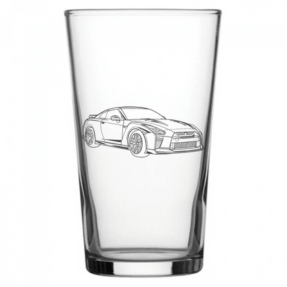 mockup image of Pint Beer Glass engraved with Nissan GTR Artwork | Giftware Engraved