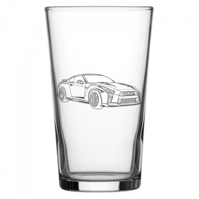 mockup image of Pint Beer Glass engraved with Nissan GTR Artwork | Giftware Engraved