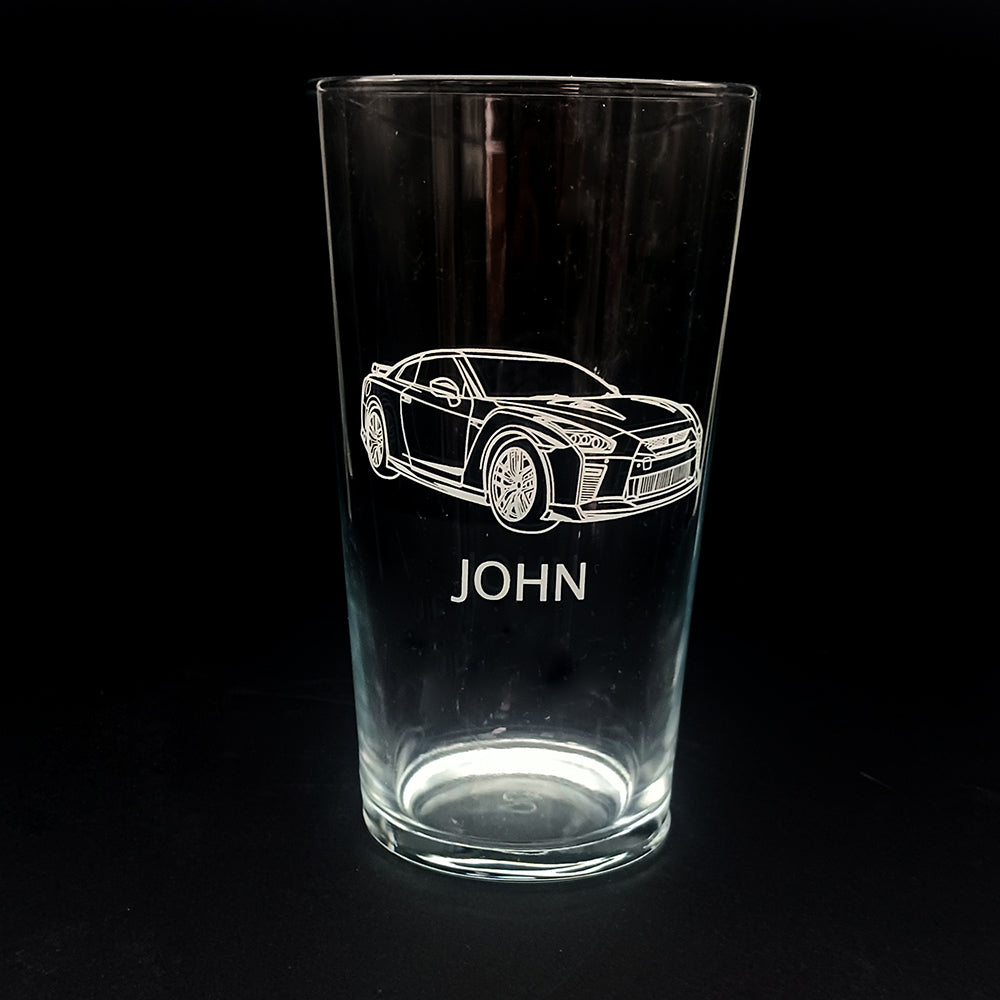 Nis GTR Car Engraved on Everyday Beer Glass | Giftware Engraved