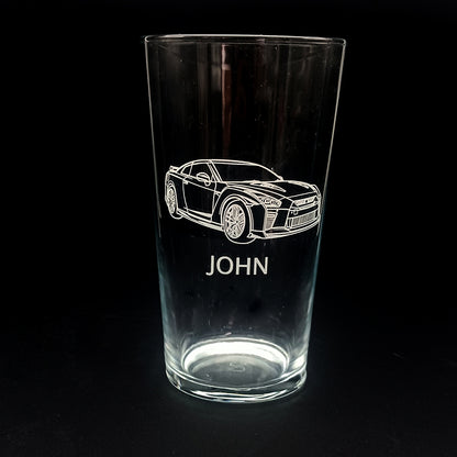 Nis GTR Car Engraved on Everyday Beer Glass | Giftware Engraved