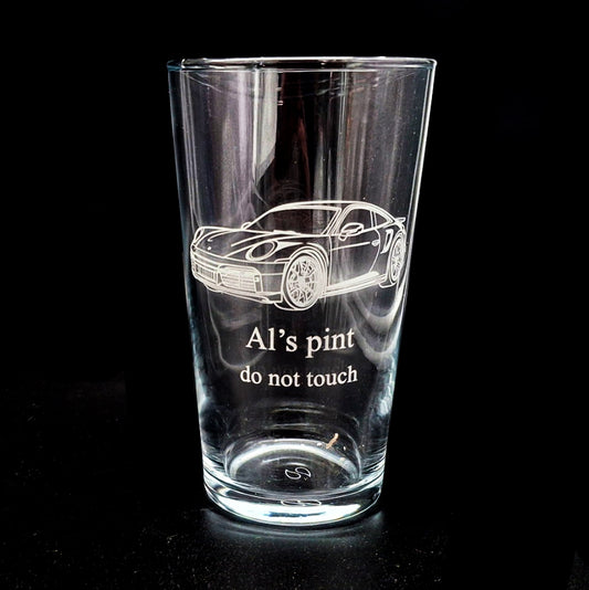 Porsche GT4 Car Beer Glass with Personalised Message Engraved | Giftware Engraved 