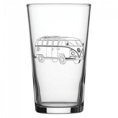 mockup image of Pint Beer Glass engraved with VW Campervan Artwork | Giftware Engraved