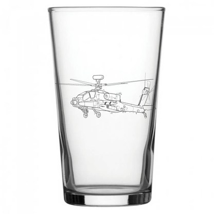 mockup image of Pint Beer Glass engraved with Apache Helicopter Artwork | Giftware Engraved