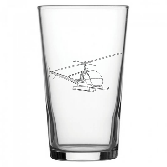 mockup image of Pint Beer Glass engraved with Hiller OH-23 Raven Helicopter Artwork | Giftware Engraved