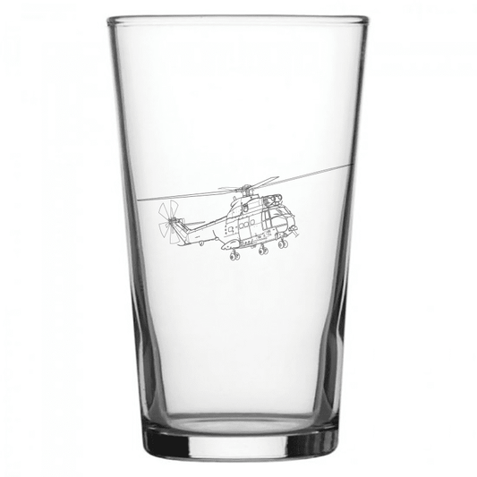 mockup image of Pint Beer Glass engraved with Puma Helicopter Artwork | Giftware Engraved