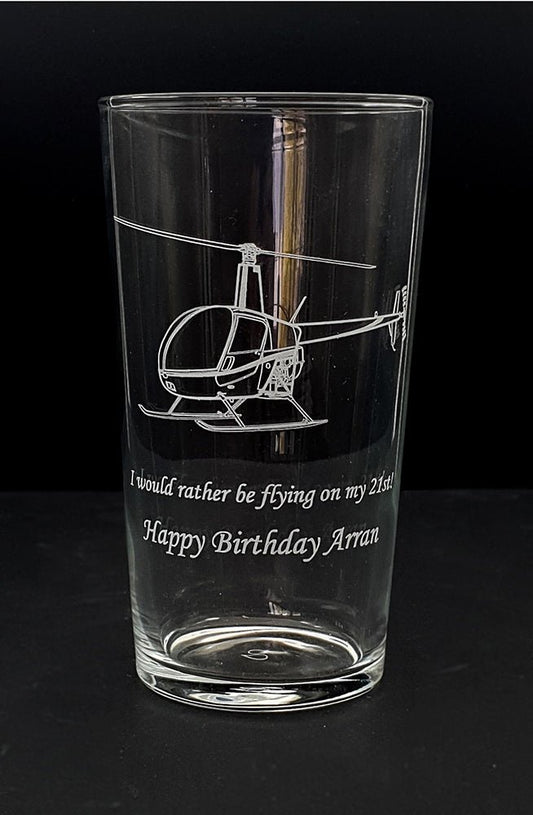 Robinson R22 Helicopter Beer Glass | Giftware Engraved