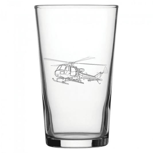 mockup image of Pint Beer Glass engraved with Westland Scout Helicopter Artwork | Giftware Engraved