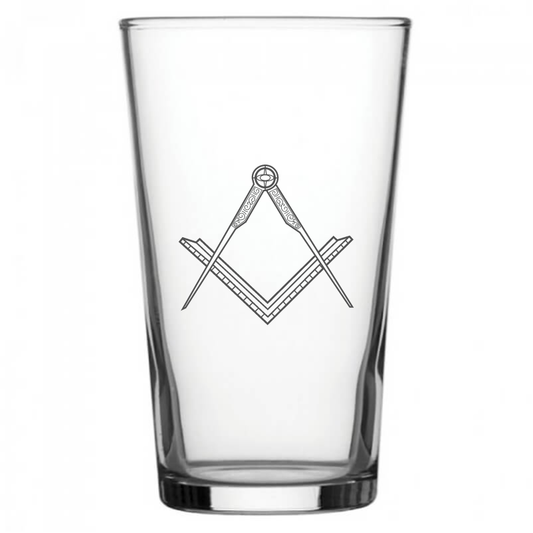 mockup image of Pint Beer Glass engraved with Masonic Compass & Set Square Artwork | Giftware Engraved