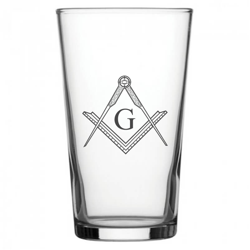 mockup image of Pint Beer Glass engraved with Masonic Compass & Set Square with G Artwork | Giftware Engraved