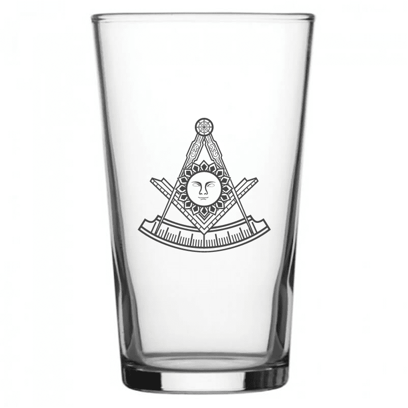 mockup image of Pint Beer Glass engraved with Masonic Grandmaster  Artwork | Giftware Engraved