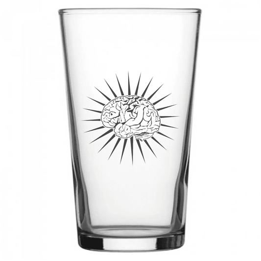 mockup image of Pint Beer Glass engraved with Brain Juice Artwork | Giftware Engraved