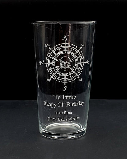Skull Compass Beer Glass | Giftware Engraved
