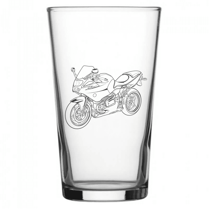 mockup image of Pint Beer Glass engraved with BMW R1100 Motorcycle Artwork | Giftware Engraved