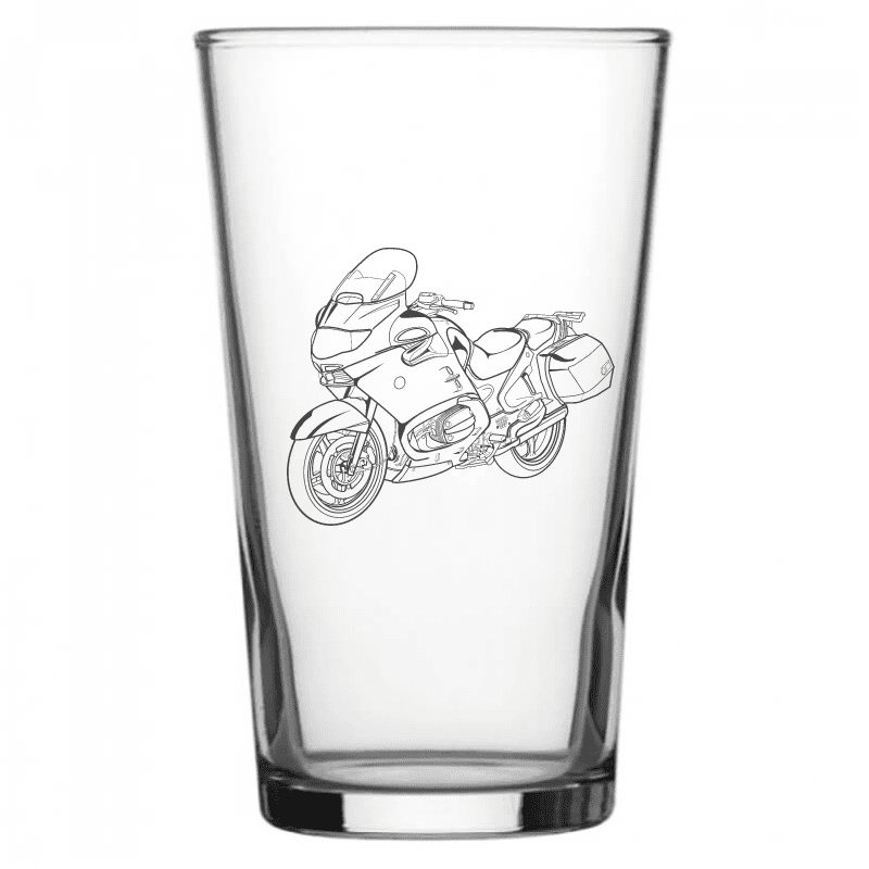 mockup image of Pint Beer Glass engraved with BMW R1150 Motorcycle Artwork | Giftware Engraved