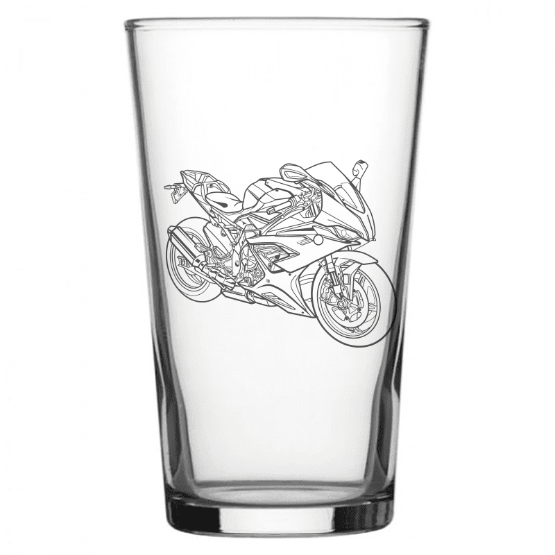 mockup image of Pint Beer Glass engraved with BMW S1000RR Motorcycle Artwork | Giftware Engraved