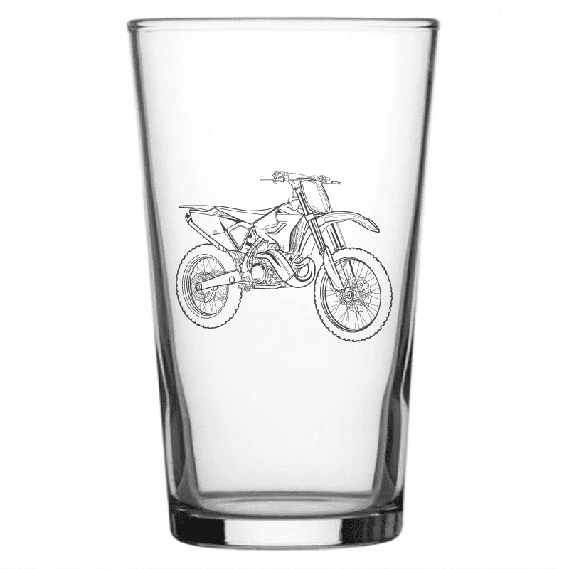 mockup image of Pint Beer Glass engraved with Yamaha YZ250 Motorcycle Artwork | Giftware Engraved