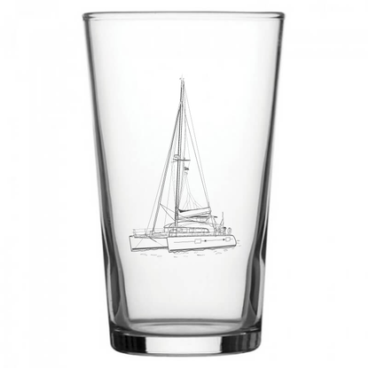 mockup image of Pint Beer Glass engraved with Catamaran Artwork | Giftware Engraved