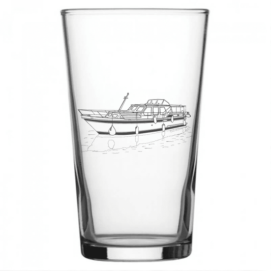 mockup image of Pint Beer Glass engraved with Stevens 1140 Canal Yacht Artwork | Giftware Engraved