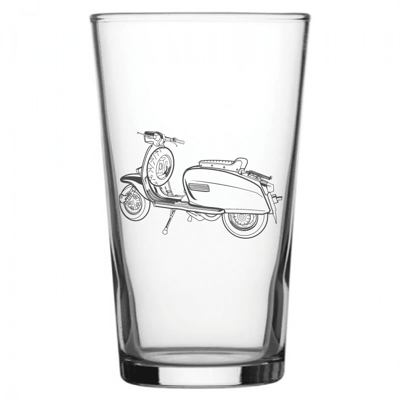 mockup image of Pint Beer Glass engraved with Lambretta Scooter Artwork | Giftware Engraved