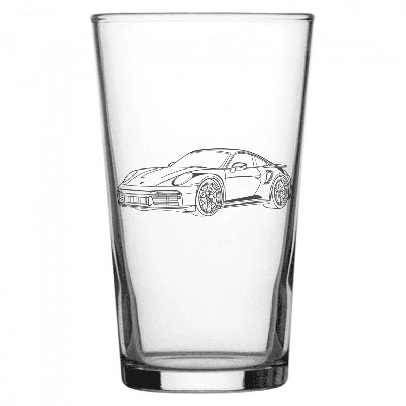 mockup image of Pint Beer Glass engraved with Porsche 911 Artwork | Giftware Engraved