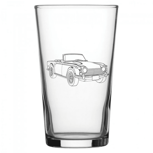 mockup image of Pint Beer Glass engraved with Triumph TR250 Artwork | Giftware Engraved