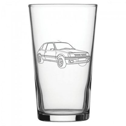 mockup image of Pint Beer Glass engraved with Peugeot 205 Gti Artwork | Giftware Engraved