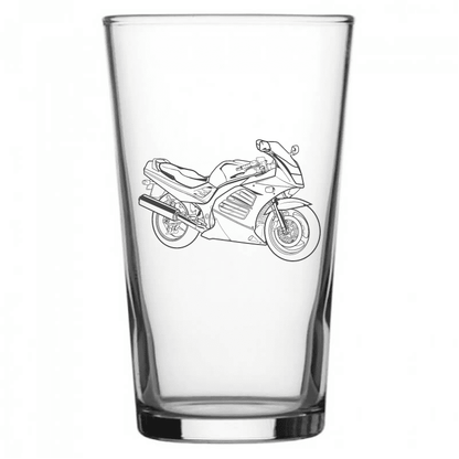 mockup image of Pint Beer Glass engraved with Suzuki RF Motorcycle Artwork | Giftware Engraved