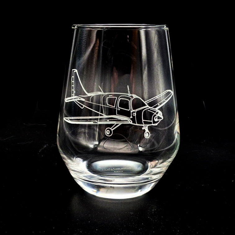 Our Beagle Pup Aircraft artwork engraved on a Stemless Wine Glass | Giftware Engraved