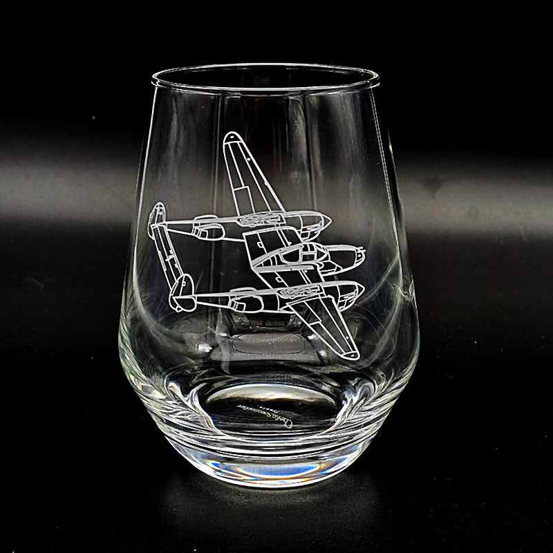 World War 2 P38 Lightning Aircraft Stemless Wine Glass | Giftware Engraved