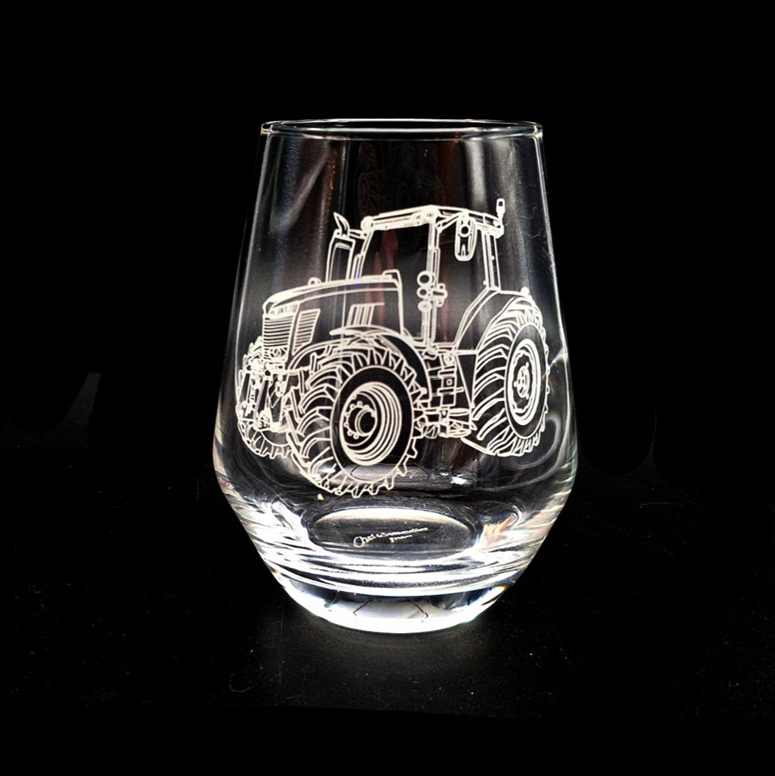 Our Tractor artwork engraved on Stemless Wine Glass | Giftware Engraved