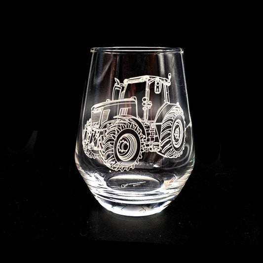 Tractor Artwork engraved on Stemless Wine Glass | Giftware Engraved