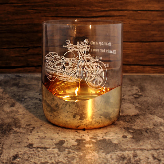 Gold Anton Wave tumbler with HD Breakout Motorcycle artwork and Text on the back | Giftware ENgraved