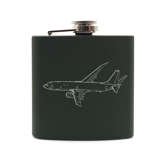 P8 Poseidon aircraft hip flask – digital engraving mockup / engraving preview