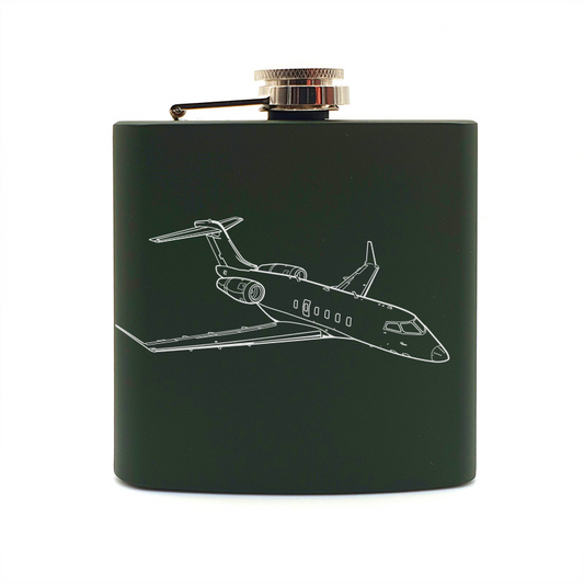 Bombardier Challanger 350 aircraft hip flask – digital engraving mockup / engraving preview