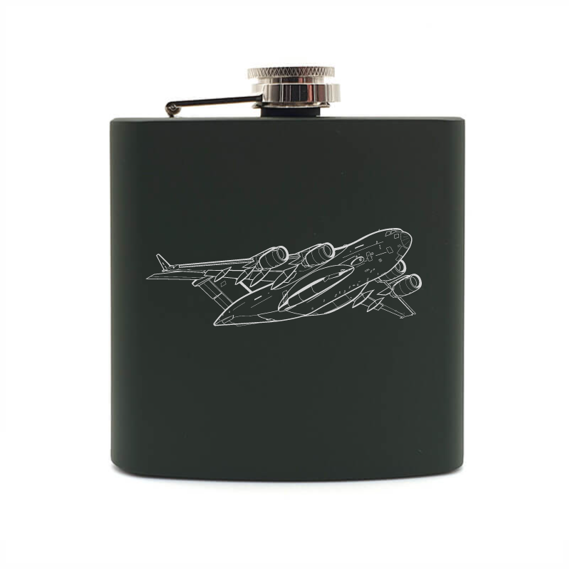 boeing c17 globemaster aircraft hip flask – digital engraving mockup / engraving preview